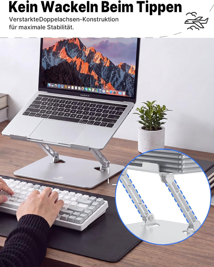 Ergonomischer Laptop Ständer aus Aluminium, Höhenverstellbar &amp; Faltbar, Stabil &amp; rutschfest, Verbess