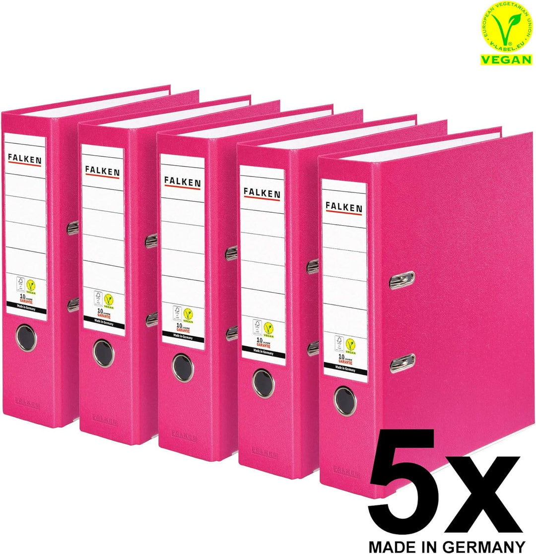 Original Falken 5er Pack PP-Color Kunststoff-Ordner. Made in Germany. 8 cm breit DIN A4 Pastell-Farb