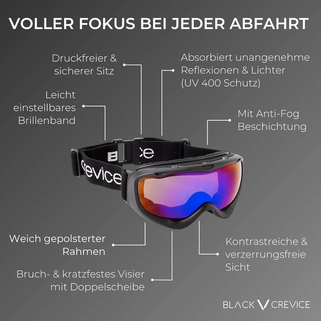 Black Crevice Skibrille mit Doppel-Spiegelscheibe I Ski-Brille in verschiedenen Farben I bruchfeste
