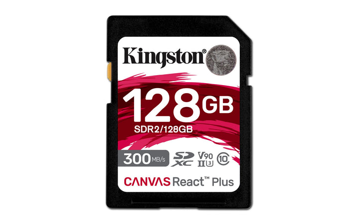 Kingston Canvas React Plus 128GB SDXC Speicherkarte UHS-II 300R/260W U3 V90 für Full HD/4K/8K - SDR2