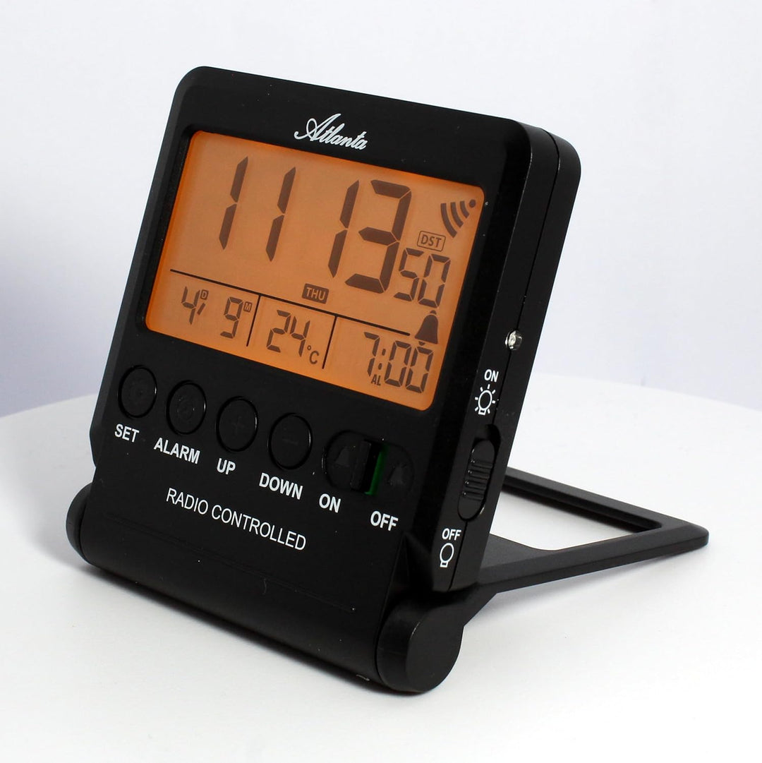 Atlanta Funkwecker Digital LCD Reisewecker Licht Snooze Temperatur - 1805/7 Schwarz