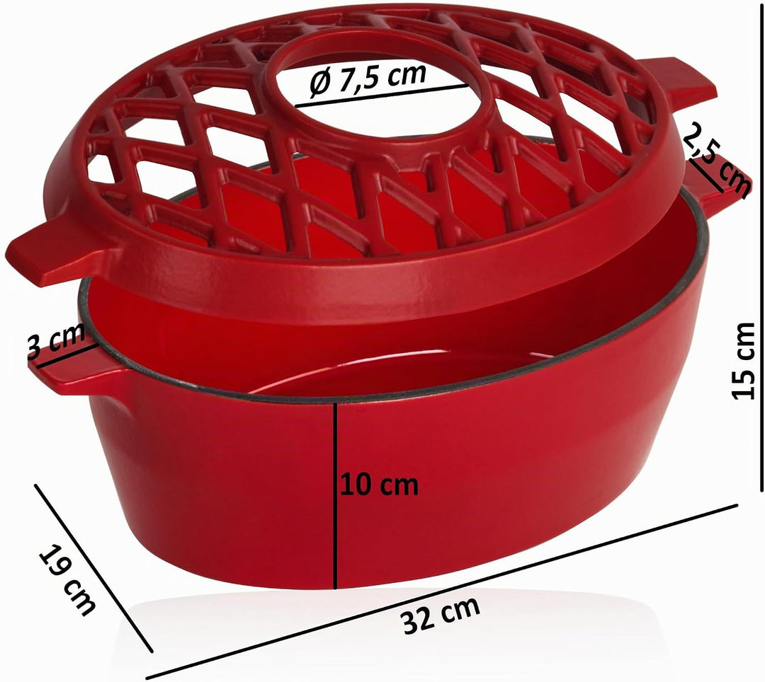 BBQ-Toro Gusseisen Luftbefeuchter emailliert | Rot, 2,7 Liter | Gusseisen-Luftbefeuchter, Wasserverd