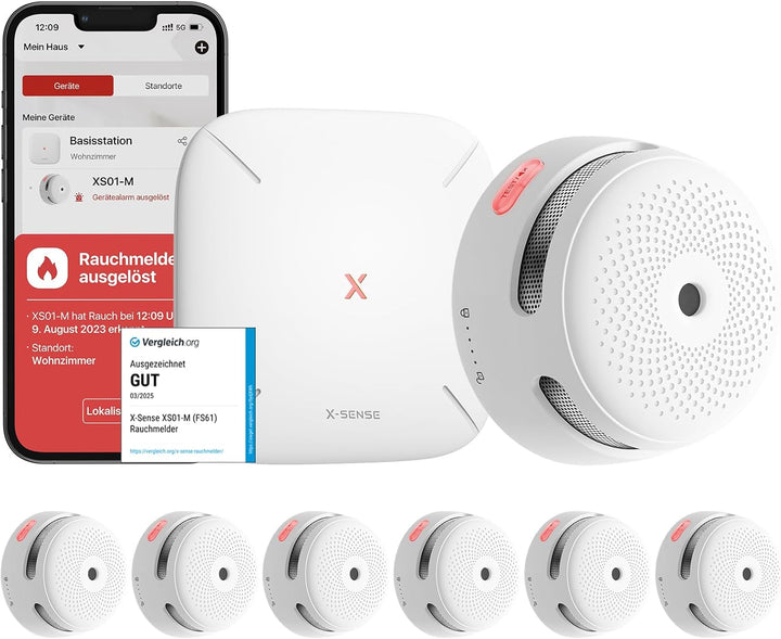 X-Sense XS01-M ProConnected Rauchmelder mit SBS50 Basisstation, Funkrauchmelder-Heimsicherheitssyste