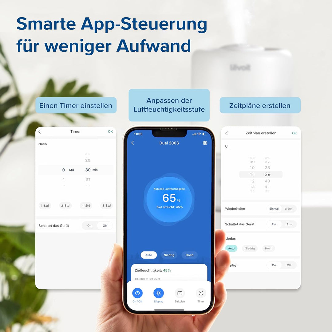Levoit 19dB leise Top Fill Luftbefeuchter, 360° Drehdüse, Smart Humidifier, Raumluftbefeuchter, Auto