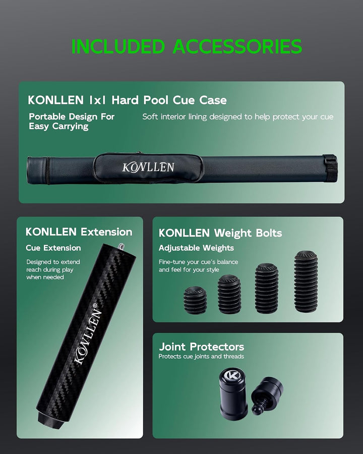 KONLLEN Karbonfaser-Pool-Queue, 147,3 cm, professionelle Poolsticks für Erwachsene, Vollcarbon-Techn