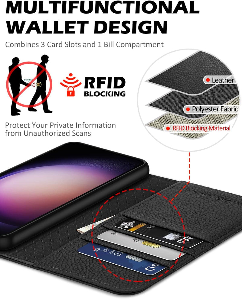 SHIELDON Galaxy S23 5G Hülle, Stossfeste Handyhülle [Erstklassig Echtleder] [Kartenfach] [RFID-Sperr