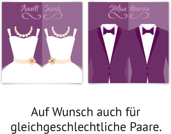 Hochzeitseinladungen (30 Stück) - Braut und Bräutigam Altarfalz - Hochzeitskarten in Lila