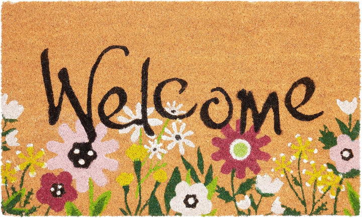 BRUBAKER Fussmatte für Aussen und Innen - Welcome mit Blumenwiese - 45 x 75 cm Schmutzfangmatte aus