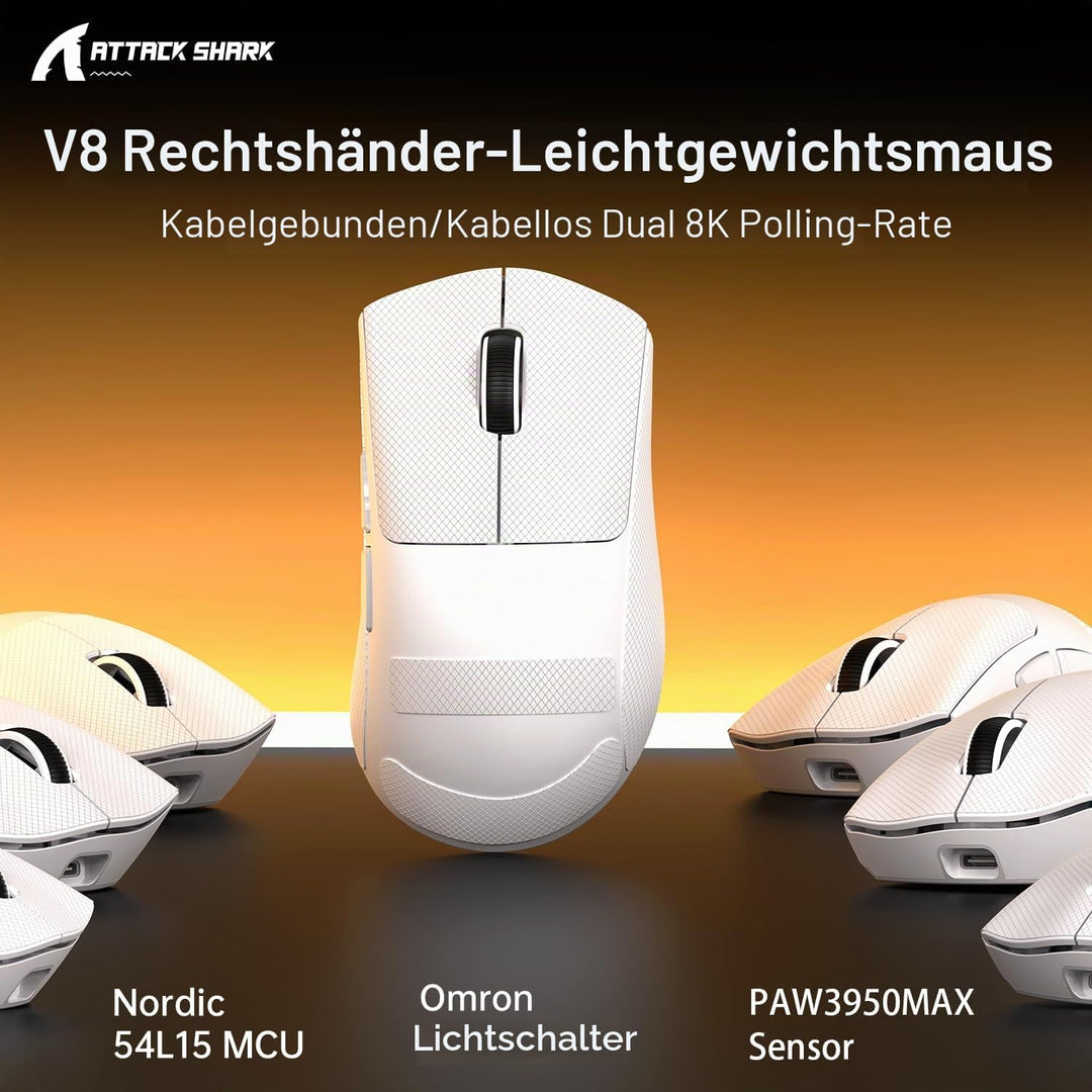 MAMBASNAKE x Attack Shark V8 Wireless Gaming Mouse, 59g Ultra-Lightweight, PAW3950MAX Sensor, Shark