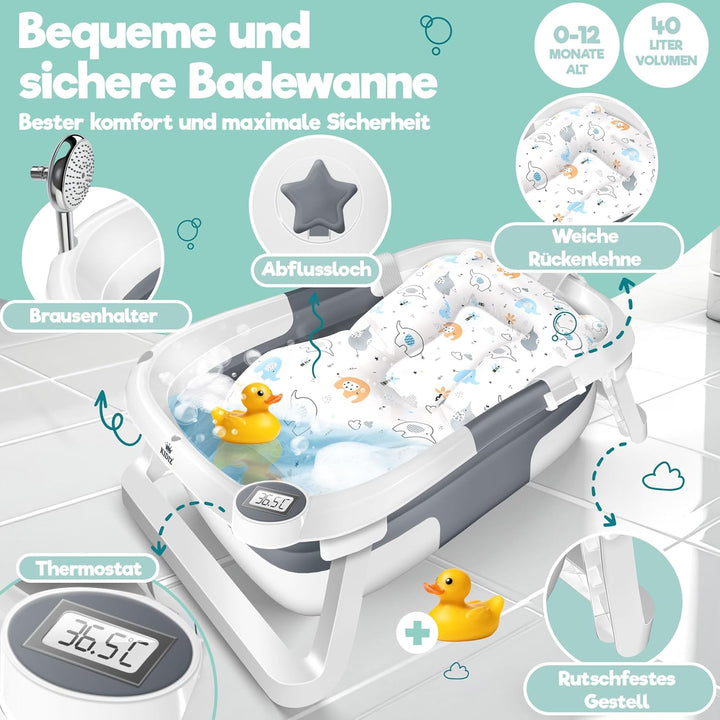 KIDIZ® Baby Badewanne | Babywanne platzsparend & faltbar | Badebecken Duschwanne für Neugeborene Kle