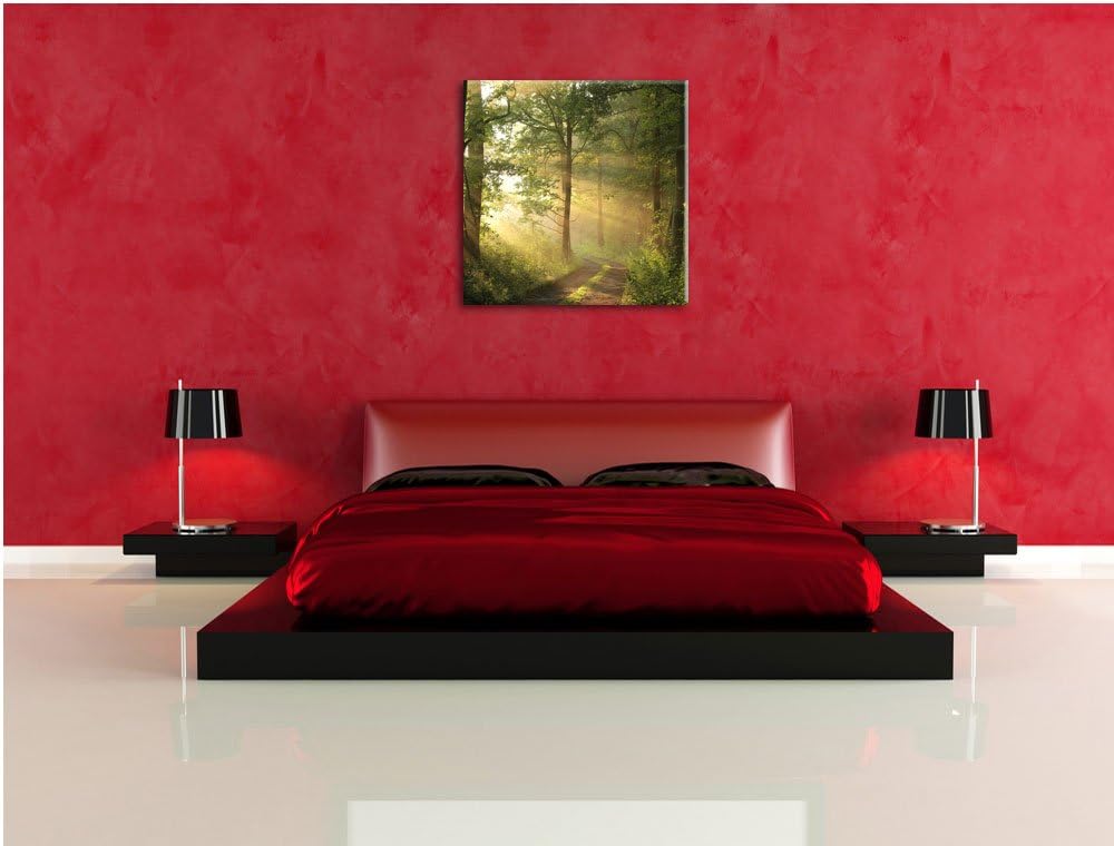 Waldweg im Winter, Format: 70x70 auf Leinwand, XXL riesige Bilder fertig gerahmt mit Keilrahmen, Kun