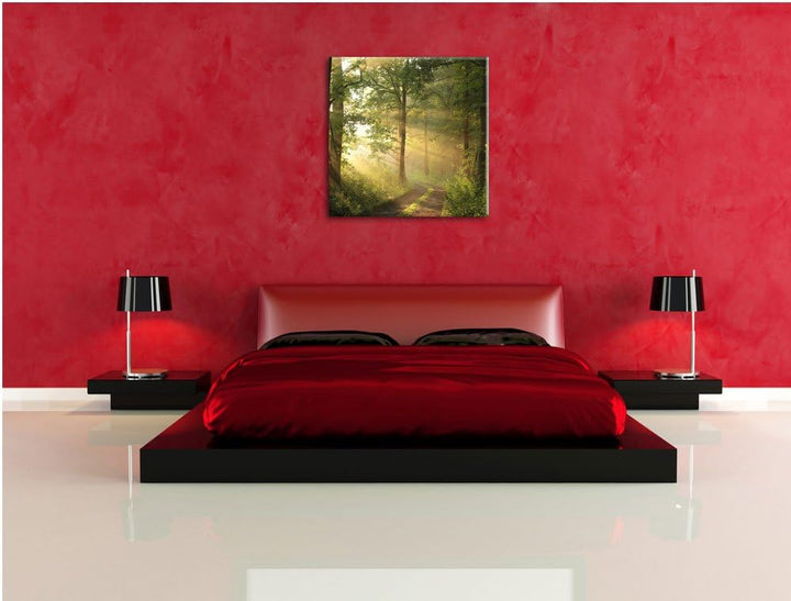 Waldweg im Winter, Format: 70x70 auf Leinwand, XXL riesige Bilder fertig gerahmt mit Keilrahmen, Kun