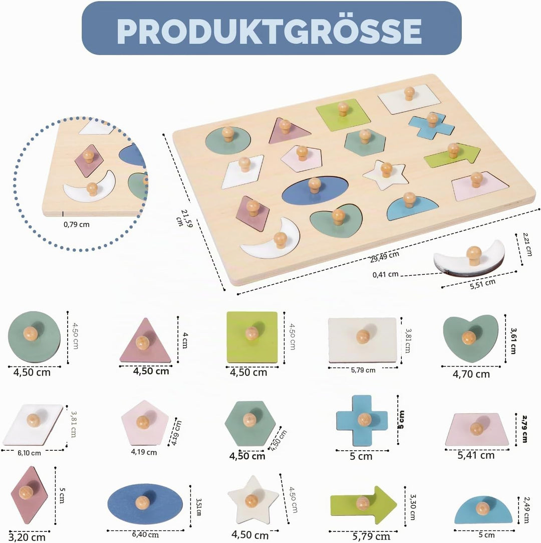Adena Montessori Holzpuzzle für Babys 12–24 Monate,Formsortierer für Kleinkinder ab 1–3 Jahre – Farb