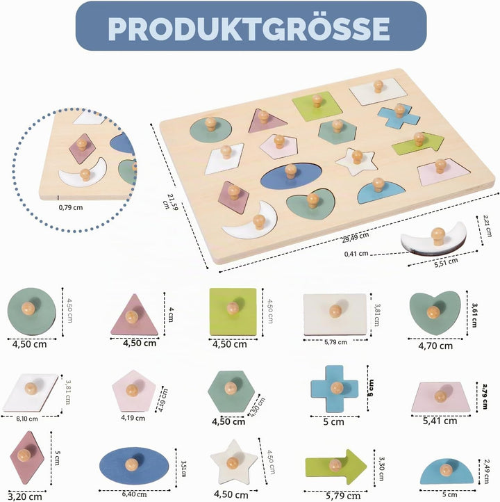 Adena Montessori Holzpuzzle für Babys 12–24 Monate,Formsortierer für Kleinkinder ab 1–3 Jahre – Farb