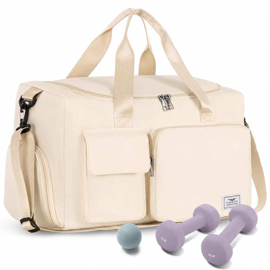 FIORETTO 35L Damen Sporttasche Faltbare Reisetasche mit Schuhfach und Nassfach, Wasserabweisende Wee