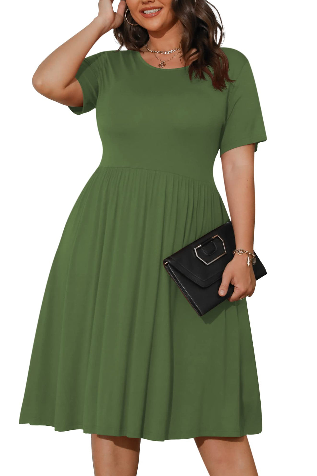 POSESHE Damen-Sommerkleid in Übergrösse 2023, lässig, kurzärmelig, Empire-Taille, lockere Passform,