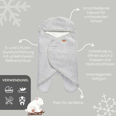 BÉABA, Babynomade Double Fleece, Baby Winter Wickeldecke, Autositz/Kinderwagen/Gondel/Transat, Weich