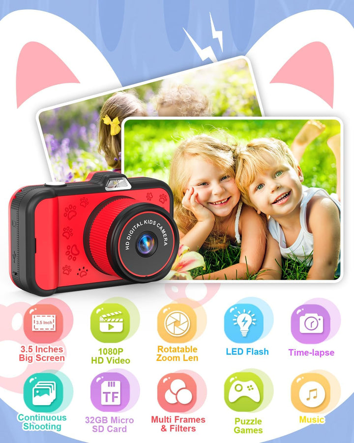 Kinderkamera, Usteetic 3,5" Grossbildschirm 1080P Digitalkamera Kinder mit 360° Drehbares Zoomobjekt