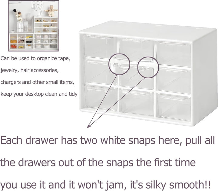 2 Stück Bastelbox Aufbewahrung mit 9 Schubladen, Mini Desktop Schublade Organizer, Stapelbar Desktop