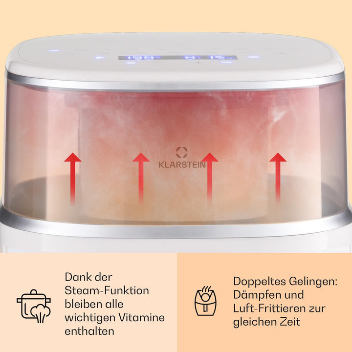 Klarstein Heissluftfriteuse, XL Air Fryer zum Frittieren, Friteuse mit Dampffunktion, Temperaturwahl