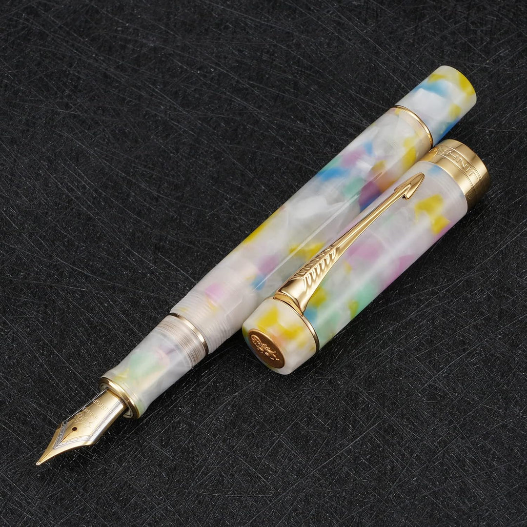 Jinhao 100 Classic Füllfederhalter Regenbogen Marmor Zelluloid, Mittlere Feder mit Konverter und Sti