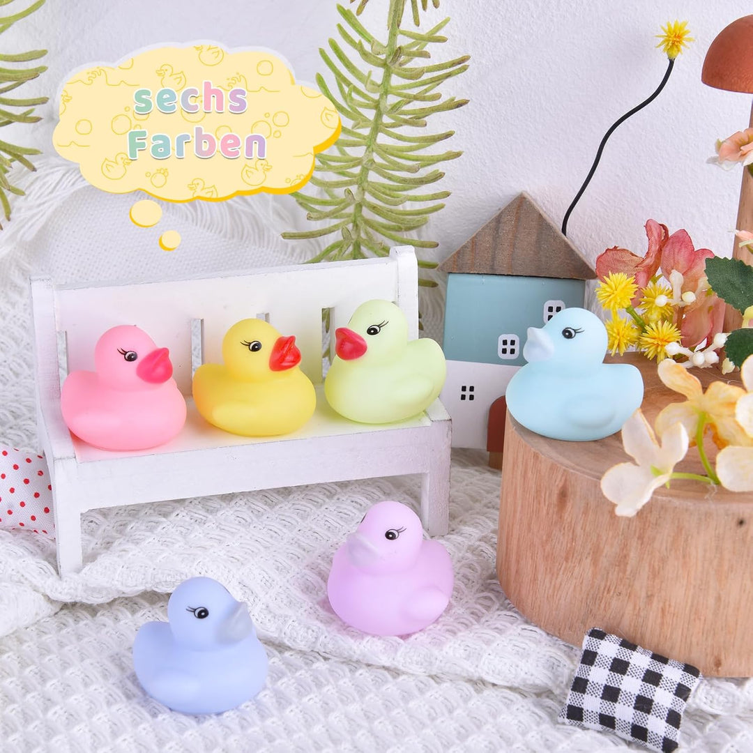 60 Stück Pastellfarbene Badeenten Quietscheentchen aus Gummi Mini Set schwimmendes Badespielzeug für