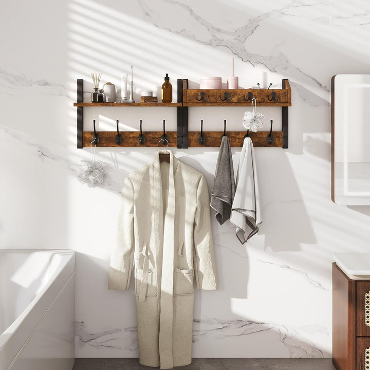 YMYNY 4-in-1 Wandgarderobe mit Ablage, Garderobenleiste Schlüsselbrett Holz, Gaderobe Wand für Flur,