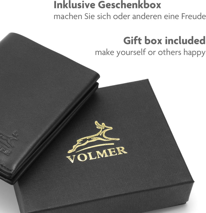 Fa.Volmer ® Schwarze Geldbörse aus echtem Leder für Herren und Damen im Hochformat I mit RFID Schutz