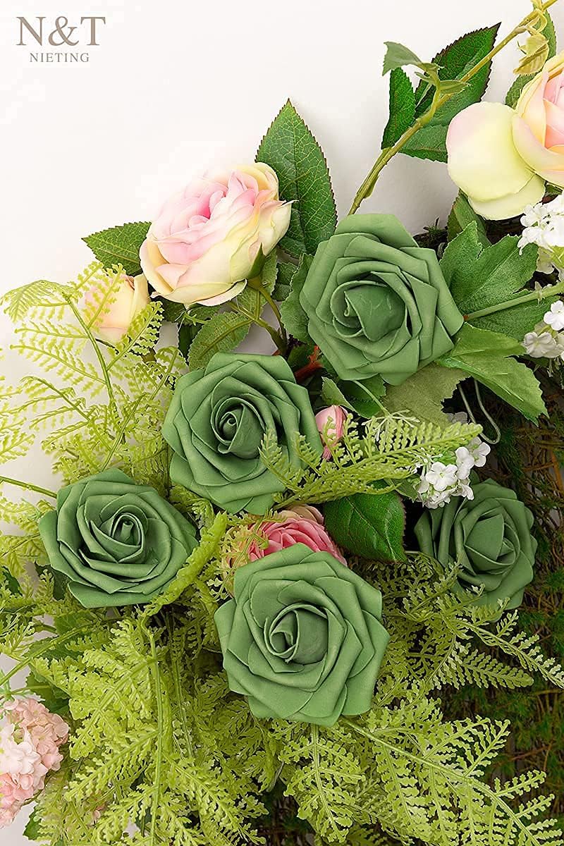 N&amp;T NIETING Rosen Deko, 25 Stück künstliche Blumen Rosen mit Stielen, Fake Blumen für DIY Hochzeit V