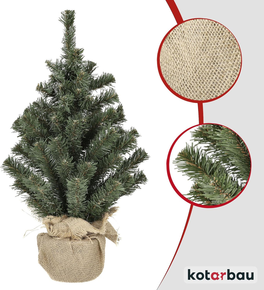 KOTARBAU® Künstlicher Weihnachtsbaum Deko Klein 50 cm mit Jute Weihnachtsbaumständer Mini Tannenbaum