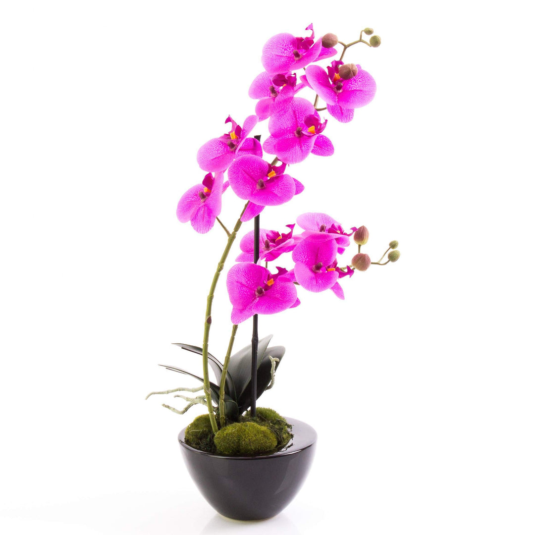 artplants.de Künstliche Orchidee Phalaenopsis Melina in Schale, 2 Zweige, violett, 45cm - Kunstblume