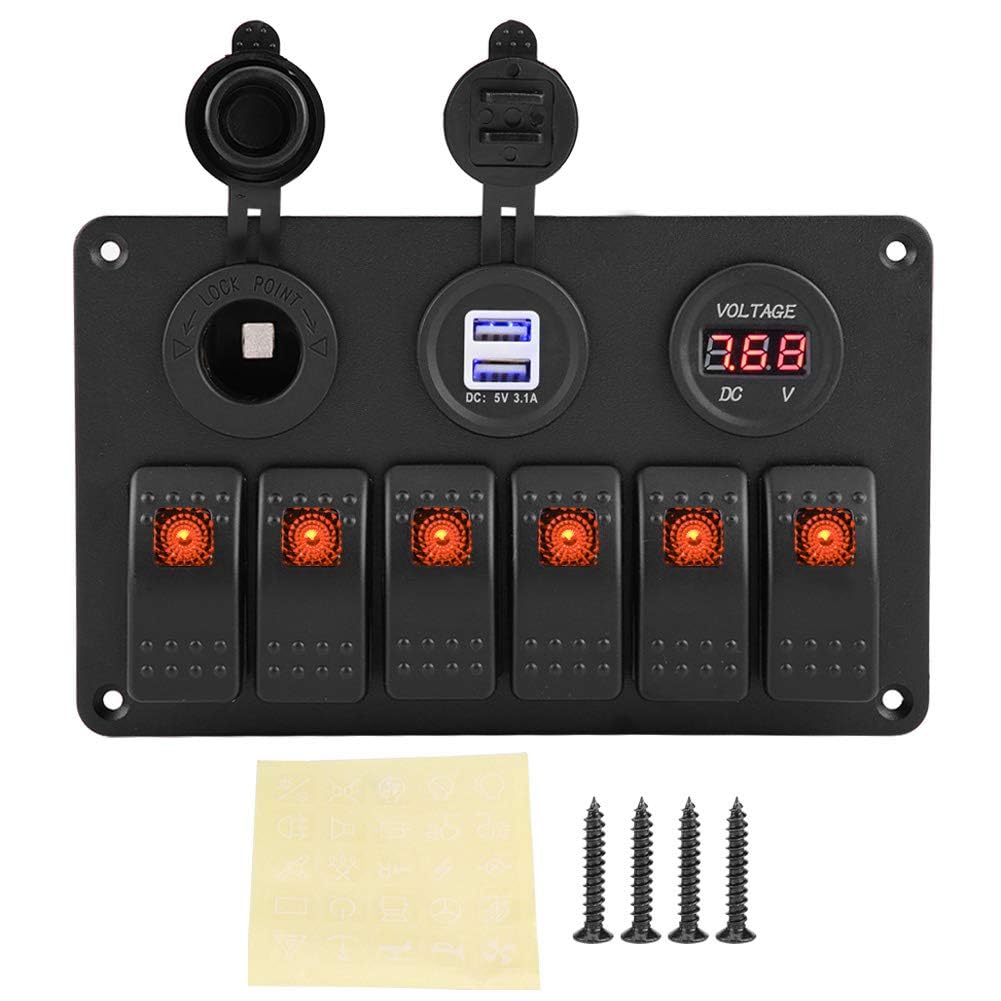Schalttafel, 12V 24V 6 Gang Auto Boot Marine LED Wippschalter Panel Dual USB Voltmeter Zigarettenanz