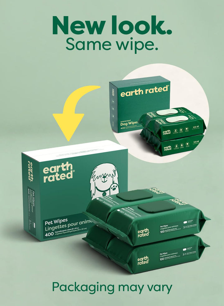 Earth Rated Feuchttücher für Hunde, neues aussehen, dicke Pflegetücher auf pflanzlicher Basis zur ei