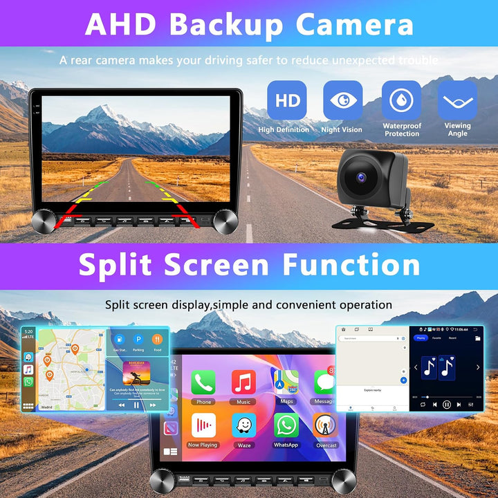 4GB+64GB Autoradio mit Kabelloses Carplay/Android Auto, 10 Zoll 2 Din Android Bildschirm Touchscreen