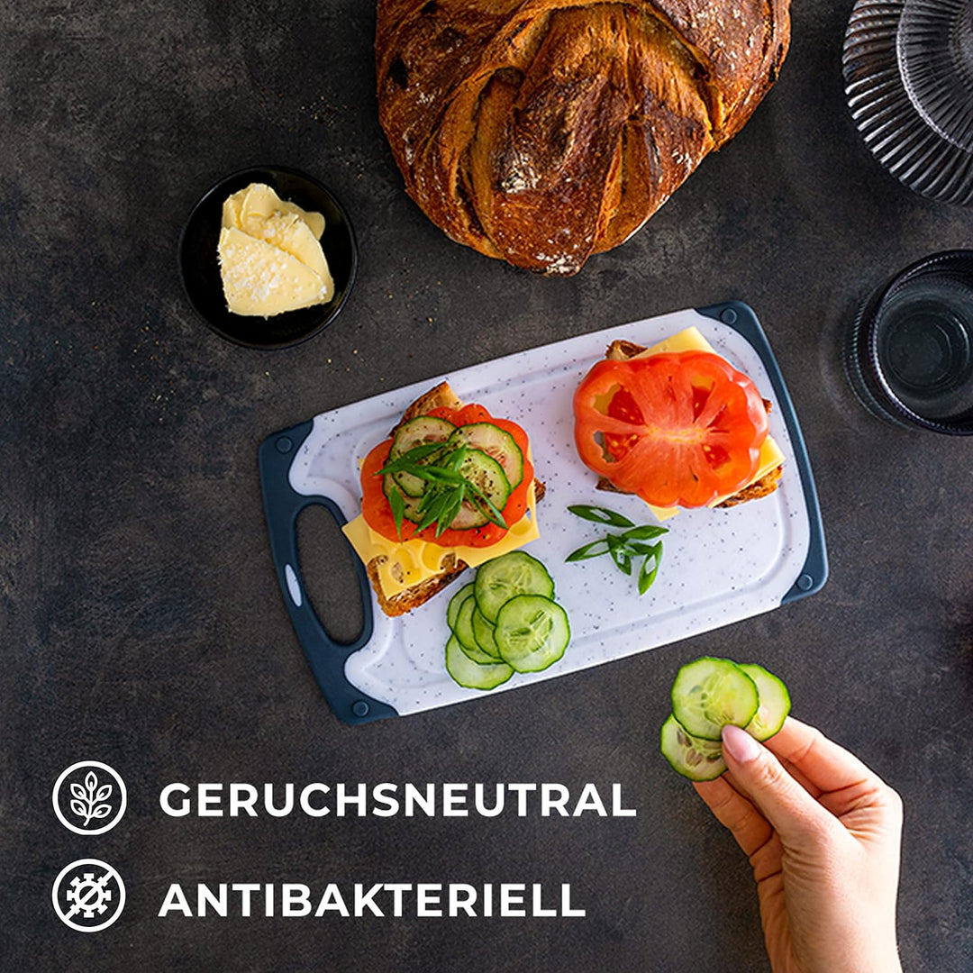 Exitoso Frühstücksbrettchen 6er Set mit Saftrille - Schneidebrett Spülmaschinenfest - Marmoroptik he