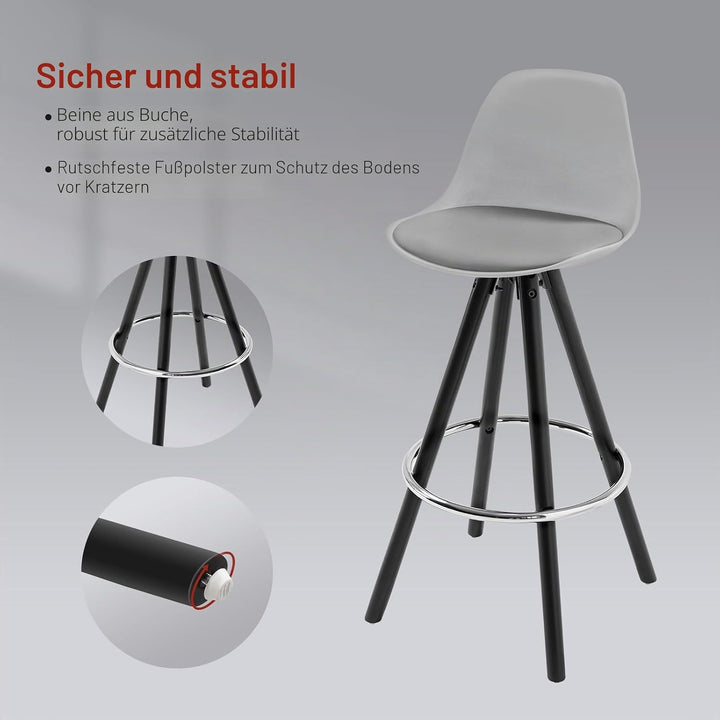 WOLTU® BH122gr-2 2 x Barhocker 2er Set Barstuhl aus Kunstleder Holzgestell mit Lehne + Fussstütze De