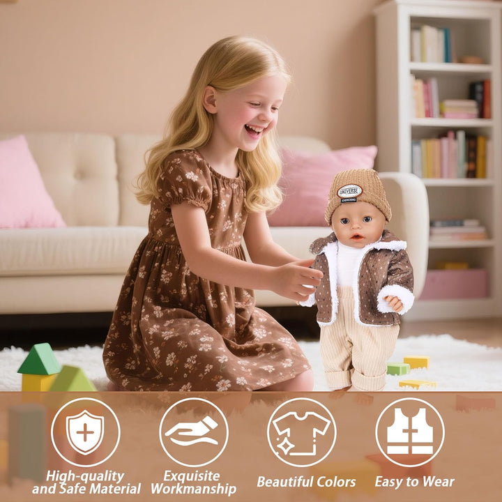 Baby Puppen Puppenkleidung 35-43 cm, Kleidung Outfits für Baby Puppen Grösse 43 cm mit 1 Plüsch Mant
