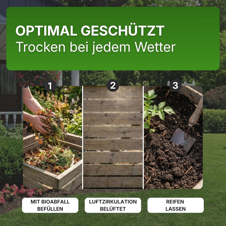 Gartenwelt Riegelsberger Holzkomposter 90x90xH70 cm Kiefer braun kesseldruckimprägniert mit Holz-Ste