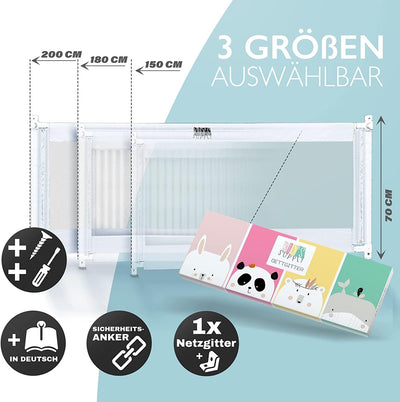 Kids Supply Bettgitter [150x80 cm]- Sicheres & höhenverstellbares Bettschutzgitter [70-90 cm]- Rausf
