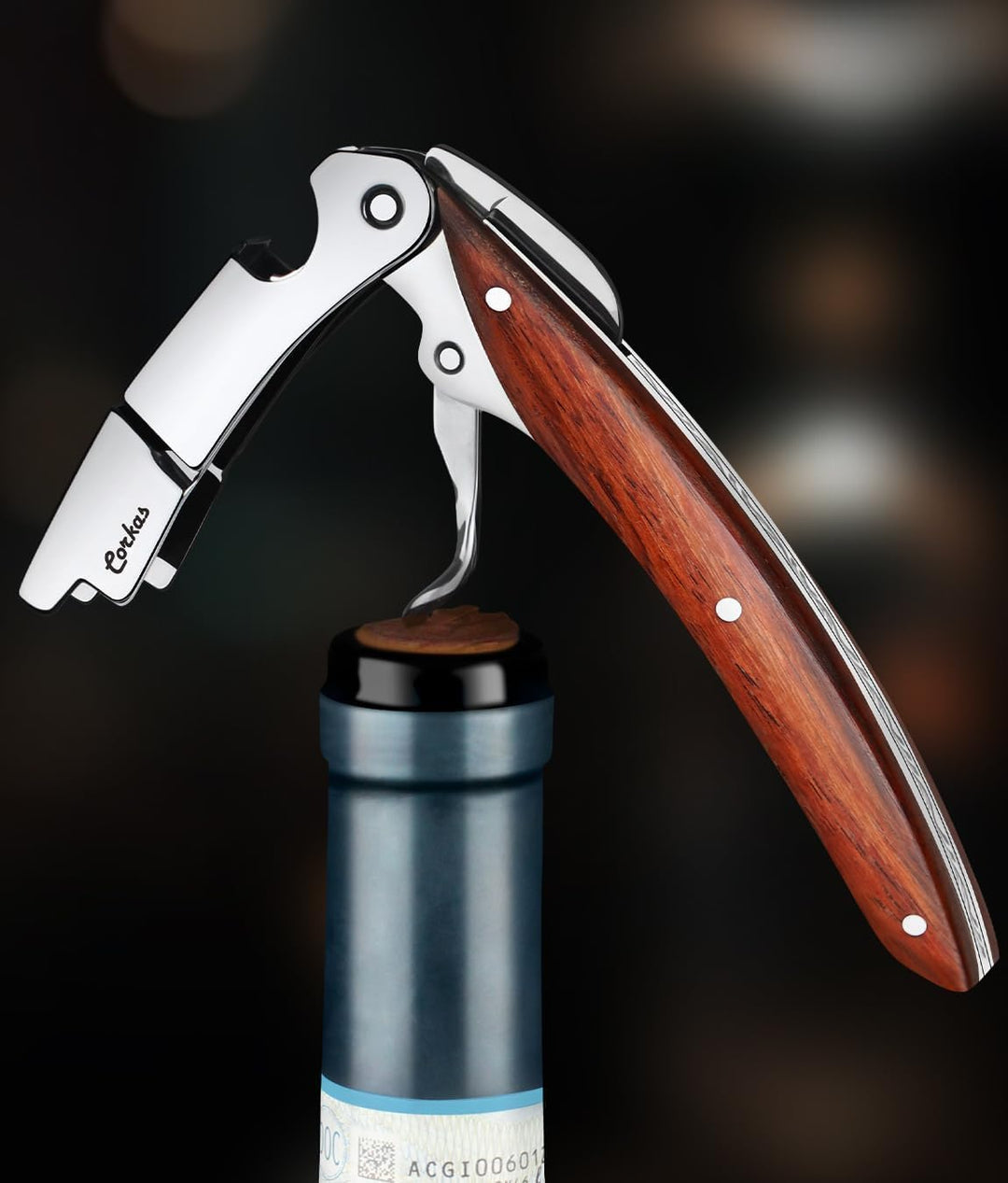 CORKAS Kellnermesser - Profi Korkenzieher multifunktionaler Weinöffner, Folienschneider und Flaschen