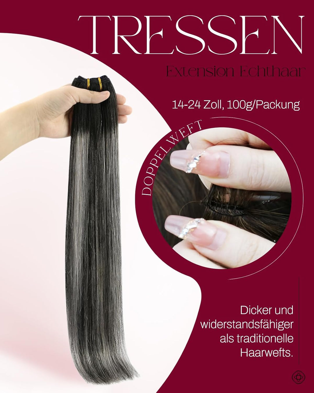 Moresoo Echthaar Tressen zum Einnähen Ombre Menschliches Haar Remy Echthaar Extensions Tressen Balay