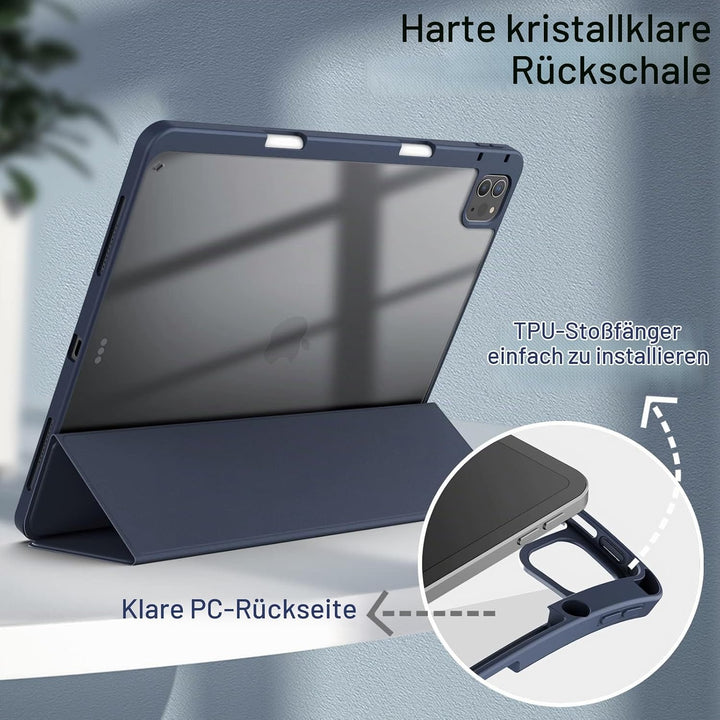 JETech Hülle für iPad Pro 12,9" 6/5/4/3 (2022/2021/2020/2018), Navy Blau | Transparente Rückseite, S