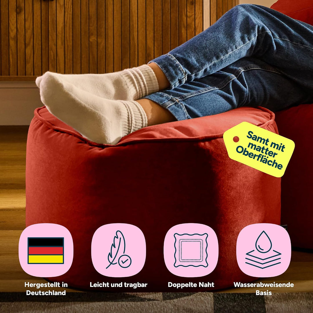 Icon Runder Sitzpuff „Milano“, XL Samt Sitzsack Hocker, Gross Fusshocker für das Wohnzimmer, Sitzkis