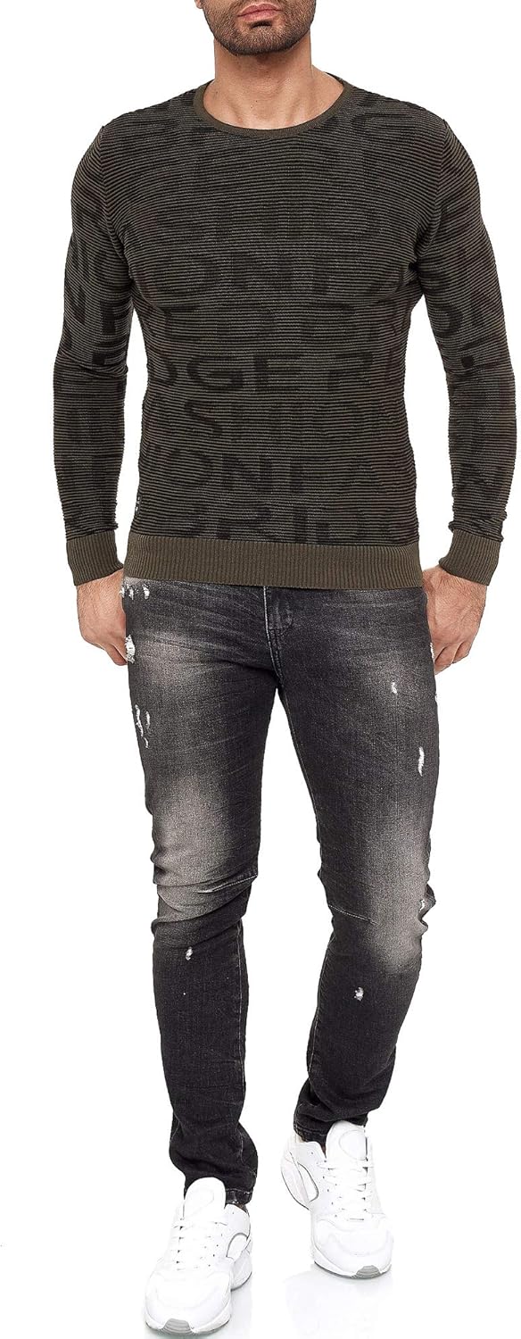 Redbridge Herren Pullover Strickpullover 3D Structure Kontrast S Khaki, S Khaki