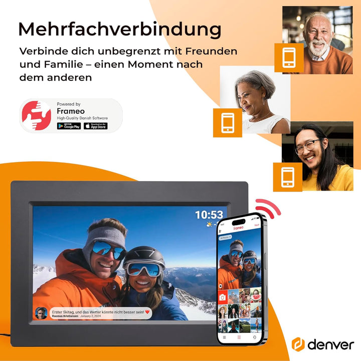Denver Digitaler Bilderrahmen PFF-1015B, 10,1 Zoll, Schwarzb