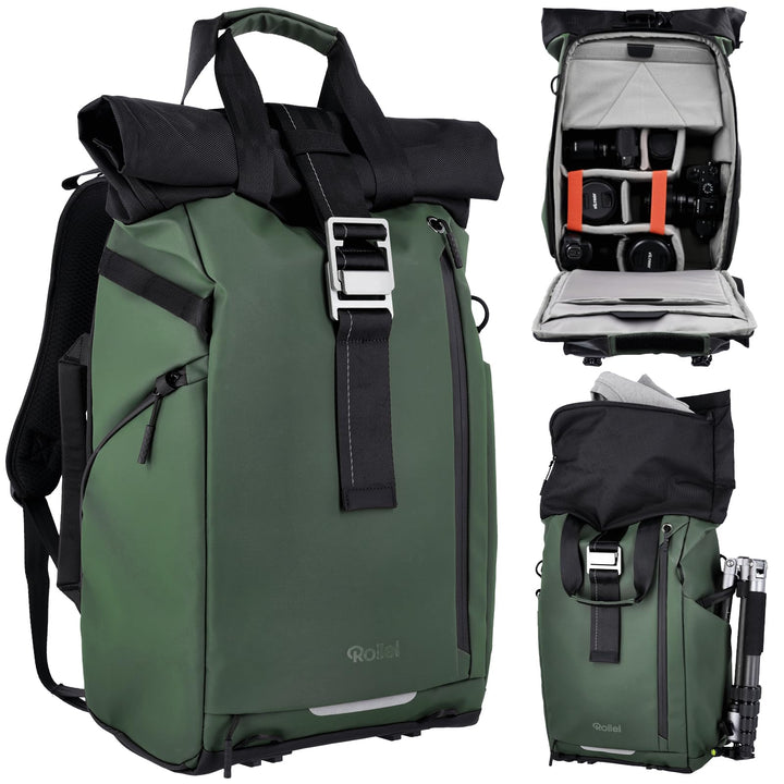 Rollei Fotoliner Ocean Rolltop Kamerarucksack Wasserdicht Fotorucksack Gross Kamera Rucksack mit Lap