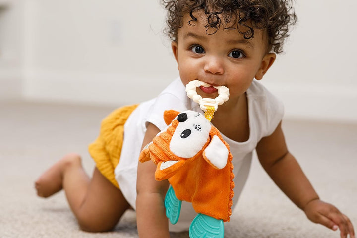 INFANTINO Go Gaga Cuddly Teether Fox, Spielzeug-Fuchs, für die sensorische Erkundung, Teether aus Si