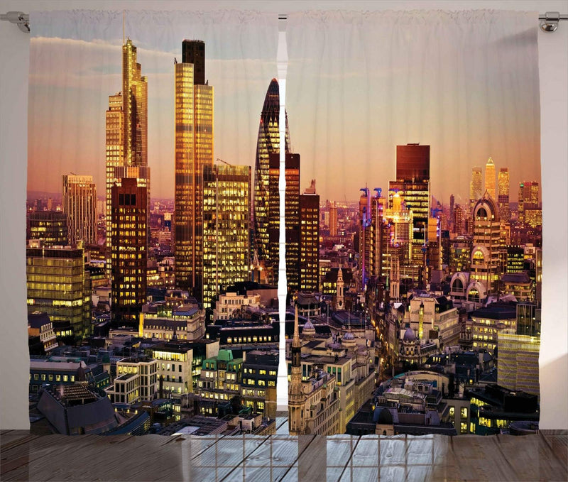 ABAKUHAUS New York Rustikaler Vorhang, Global City Sunset, Wohnzimmer Universalband Gardinen mit Sch