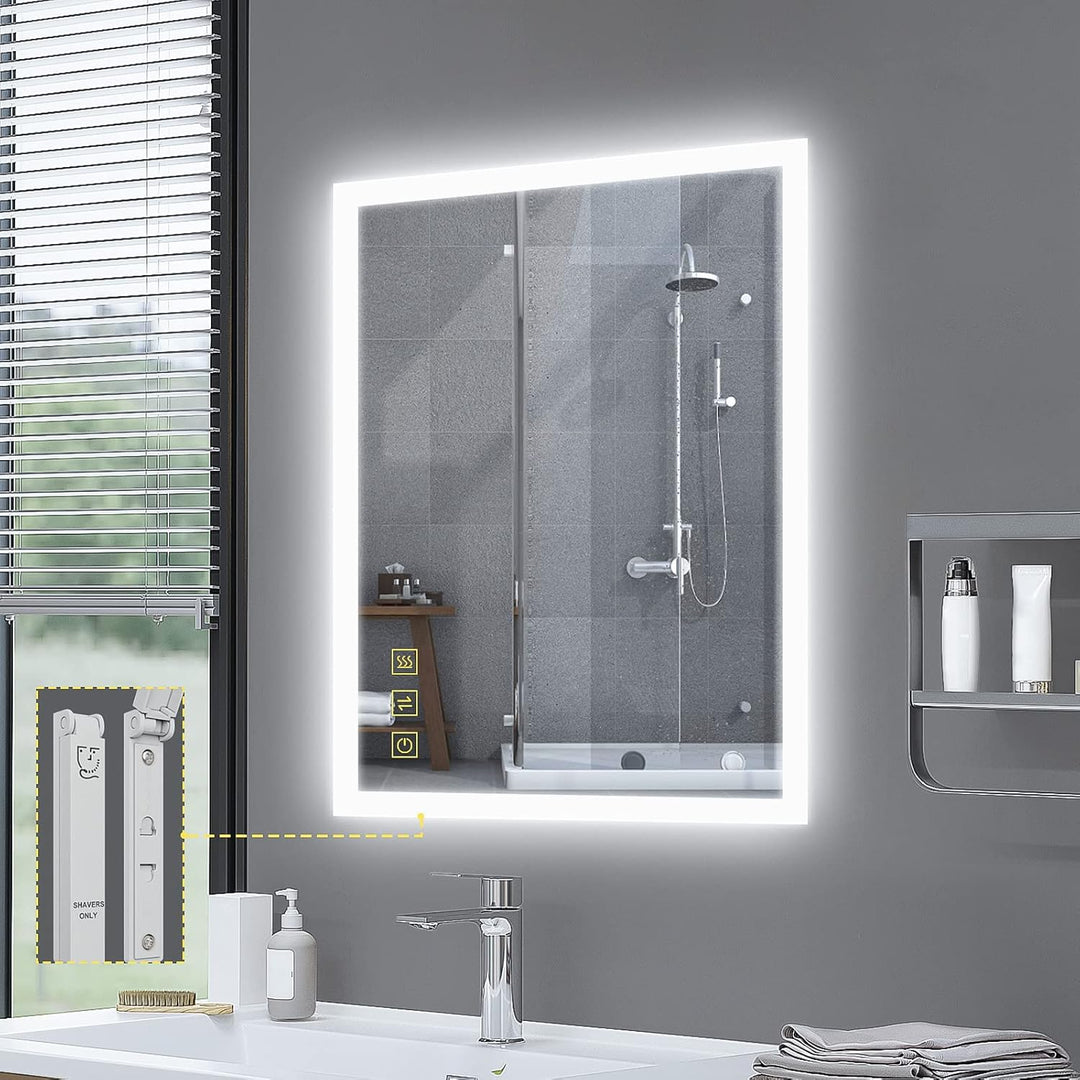 AI-LIGHTING Badspiegel mit Beleuchtung 45×60 cm Badezimmerspiegel mit Licht und Rasiereranschluss/Be