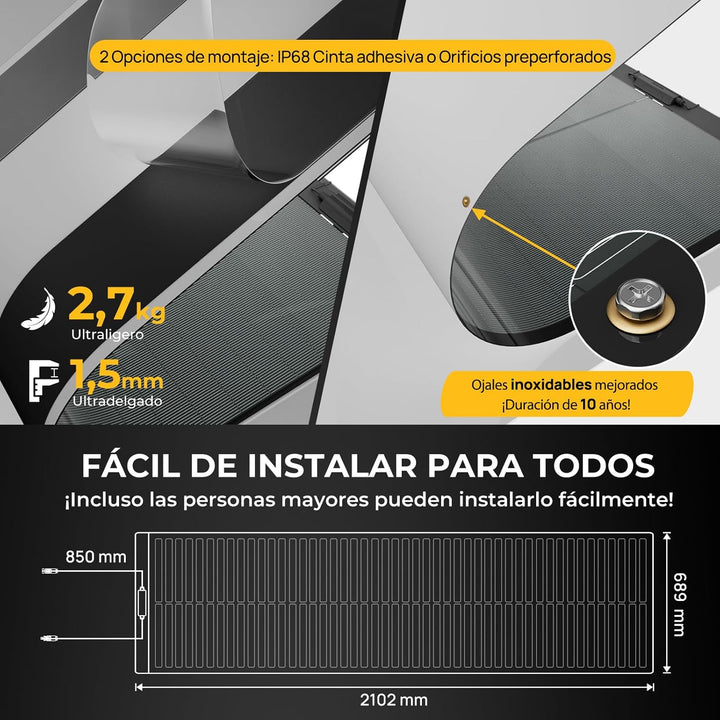 BougeRV Yuma 200W CIGS Solarpanel Flexibel 360° Flexible Solarmodule ETFE IP68 mit Ösen Solarplatten
